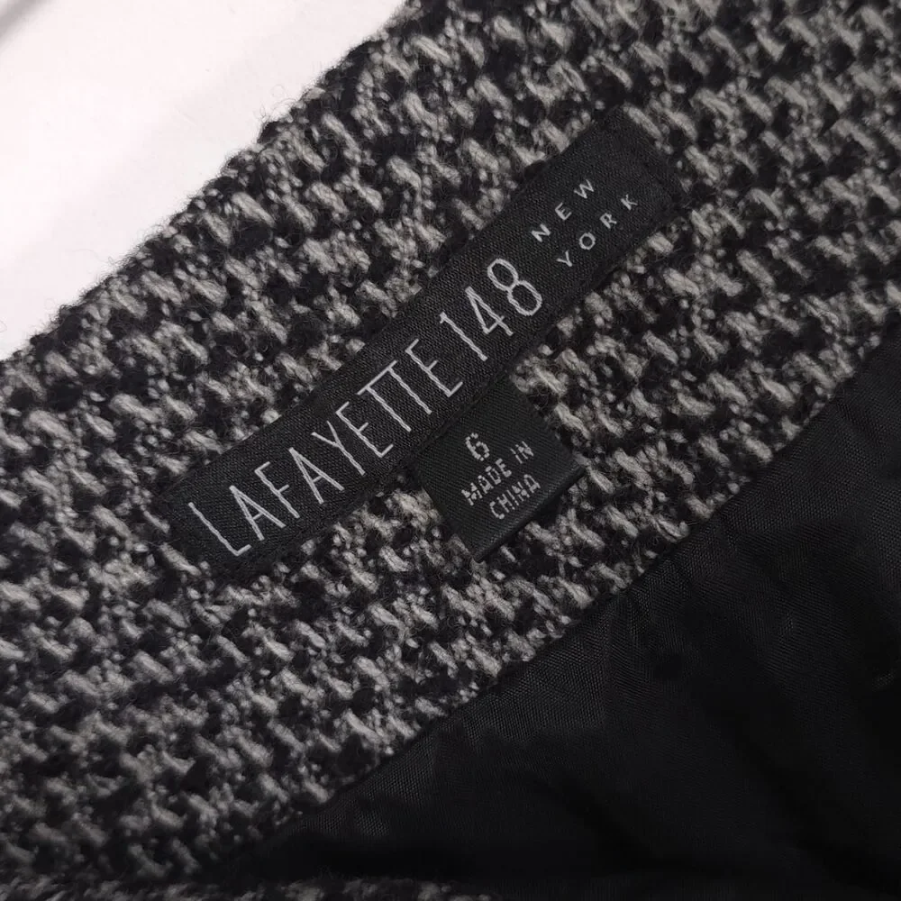 LAFAYETTE 148 New York Skirt Tweed Virgin Wool Cashmere Camel Hair Black White‎
